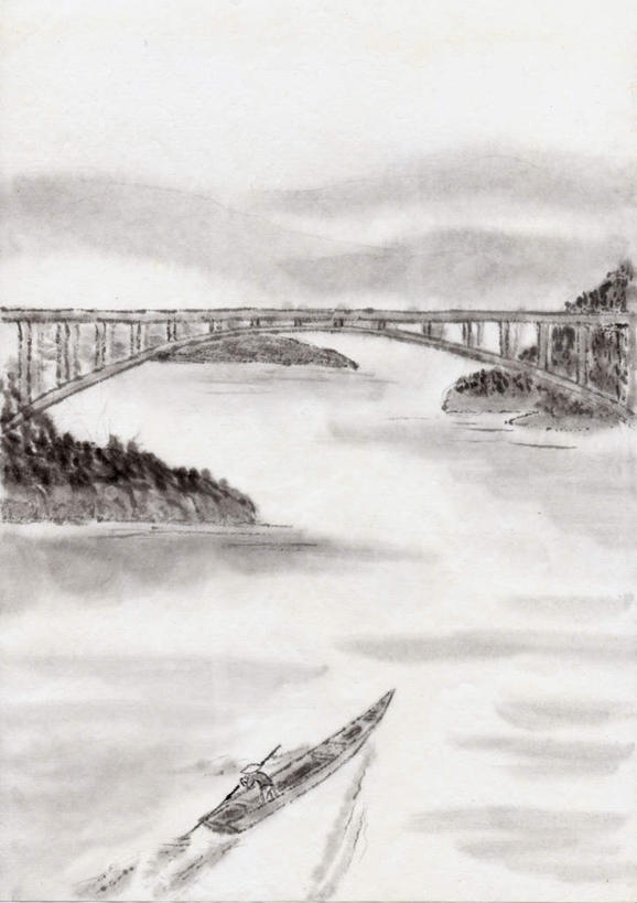 一个人,无人,渔夫,竖图,黑白,室内,白天,正面,绘画,河流,石头,美景,山,树林,水,植物,船,仅一个男性,仅一个人,许多,艺术,石子,河水,景观,山峰,水流,桥,木船,山峦,古典,文化,石桥,拱桥,栈桥,树,树木,绿色,自然,工艺品,交通工具,品味,仅一个老年男性,景色,拱形,生长,成长,人行桥,石拱桥,美术,高雅,舟,自然风光,载具,国画,水墨画,美学,水墨,老年男性,男人,男性,捕鱼人,打鱼人,石块,全身