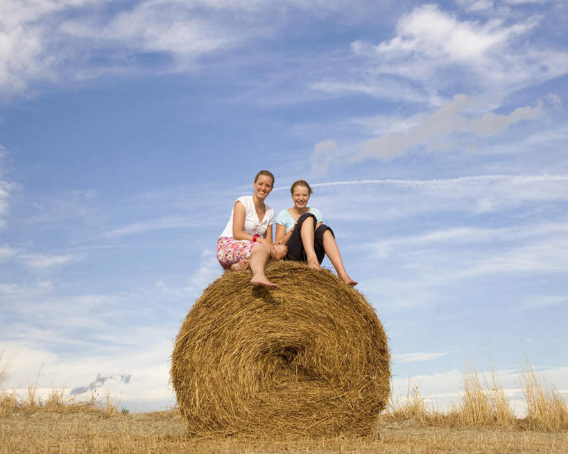 西方人,儿童,中年人,两个人,家庭,母亲,女儿,横图,室外,白天,正面,纯洁,植物,欧洲,欧洲人,阴影,服装,枯萎,光线,影子,云,云朵,干草,枯草,云彩,休闲装,草,小孩,衣服,黄色,蓝色,白云,蓝天,天空,阳光,草垛,天,休闲,温暖,温馨,母女,一家人,休闲服,可爱,母爱,童年,童趣,服饰,晴朗,和睦,童真,烂漫,无邪,干草垛,天真,女孩,女人,女性,中年女性,白种人,孩子,晴空,彩图,全身,融洽,女生