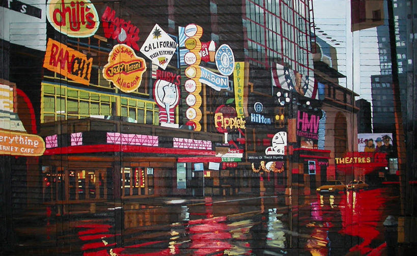 无人,高楼大厦,横图,彩色,室内,白天,正面,度假,绘画,美景,城市风光,城市,大厦,道路,建筑,路,摩天大楼,霓虹灯,公路,出租车,汽车,油画,斯里兰卡,亚洲,两辆,艺术,英文,标志,文字,字符,字母,景观,灯光,七彩,交通,古典,文化,娱乐,光源,标识,霓虹,车,灯,工艺品,交通工具,轿车,品味,享受,休闲,景色,放松,潮湿,英文字母,美术,高雅,照明设备,载具,的士,南亚,计程车,美学,氖灯,斯里兰卡民主社会主义共和国,湿润,马路,彩图,大楼,高层建筑,高楼,摩天楼