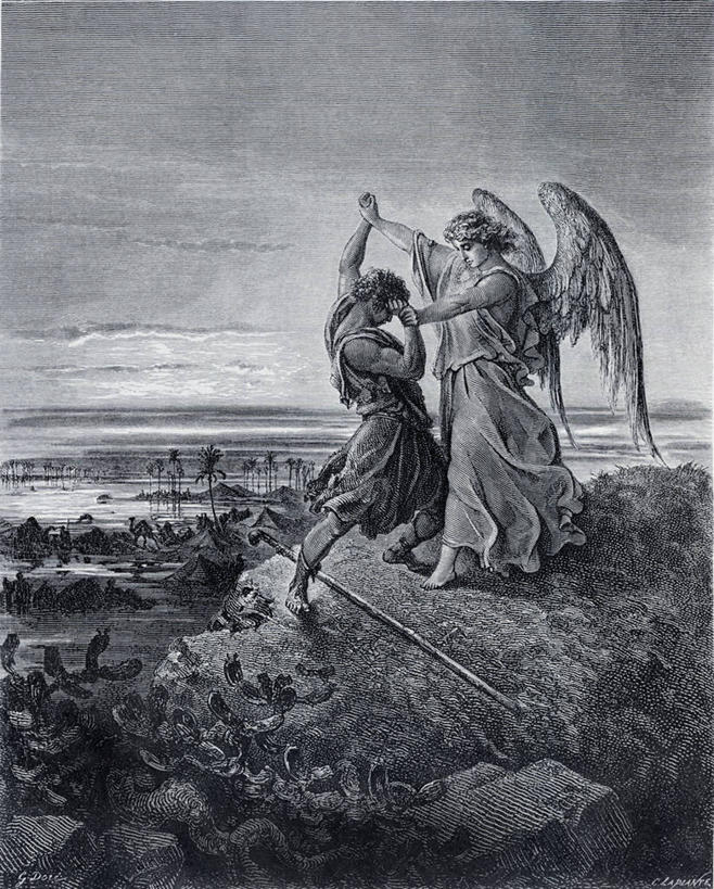 成年人,两个人,画家,竖图,黑白,插画,室外,白天,绘画,数码,科技,摔跤,海洋,天使,对抗,阴影,艺术,冲突,网络,悬崖,高光,几何,计算机图形,古典,合成,图画,文化,画,工艺品,品味,宗教,奋斗,美术,电脑合成图,数码合成图,高雅,合成图,打斗,漫画,19世纪,写实,具体,具象,美学,旧约,古斯塔夫.多雷,浪漫主义