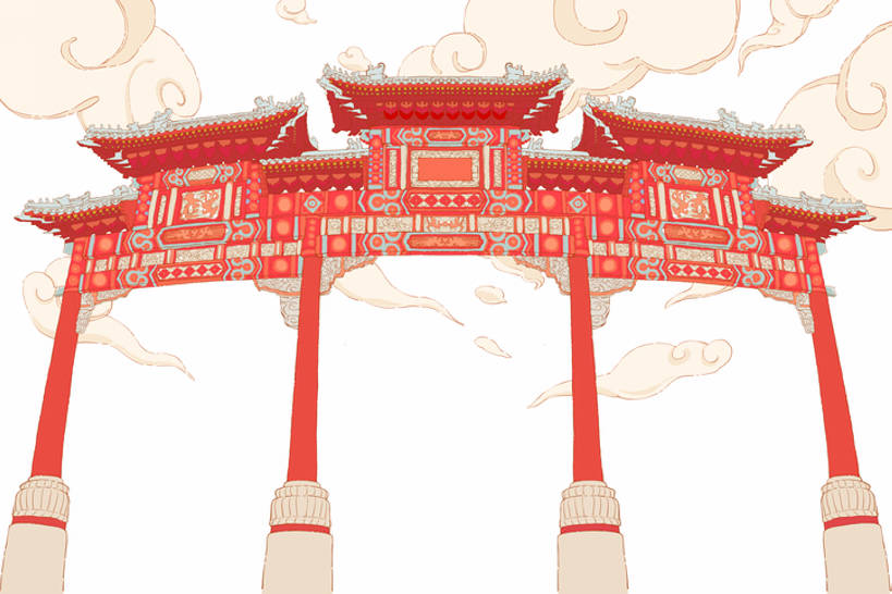 无人,横图,插画,白色背景,奢侈,数码,科技,建筑,街道,阴影,网络,大门,文化遗产,拱门,牌楼,唐人街,高光,几何,计算机图形,豪华,宏伟,合成,图画,历史,传统,画,祥云,红色,华丽,电脑合成图,数码合成图,合成图,中国文化,古典风格,漫画,写实,具体,具象,富丽,华美,彩图,传统文化,华侈,奢华,bj175